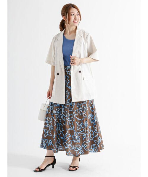 【美品】 Masaco Teranishi リネンジャケット 半袖 セットアップ対応商品】リネンライクビエラ半袖 ジャケット