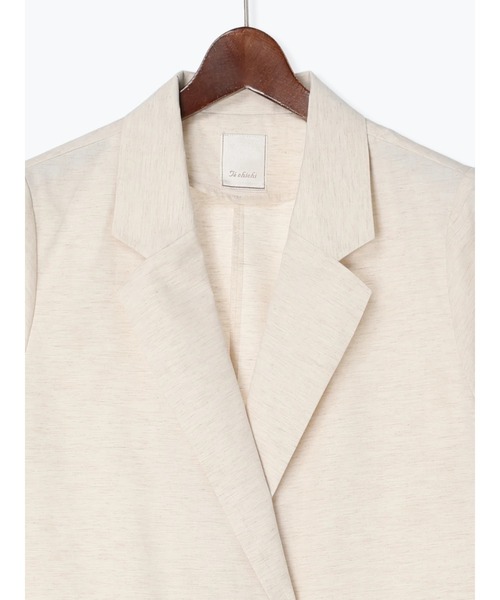 Te chichi(テチチ)の「リネン混ポプリン半袖テーラードジャケット(ノーカラージャケット・レディース・キナリ/ブラック・F)」の6枚目の写真