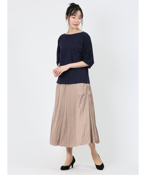 MARLENE JOBERT（マルレーヌ　ジョベル）の「【接触冷感 コットン100%】マルレーヌジョベル/MARLENE JOBERT 5分袖タック入り クルーTシャツ（Tシャツ/カットソー・レディース・イエロー/ホワイト/ネイビー/サックスブルー/オレンジ・MEDIUM/LARGE）」の3枚目の写真