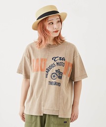 CUBE SUGAR（キューブシュガー）の「パウダー加工リメイク風切替ロゴプリントTシャツ（Tシャツ/カットソー）」