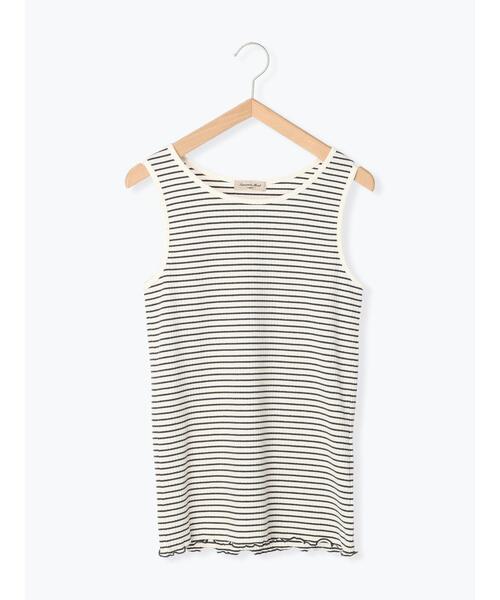 Samansa Mos2（サマンサ モスモス）の「テレコ柄アソートノースリーブ（タンクトップ・レディース・ブラウン/オフホワイト/キナリ/チャコールグレー・F）」の2枚目の写真