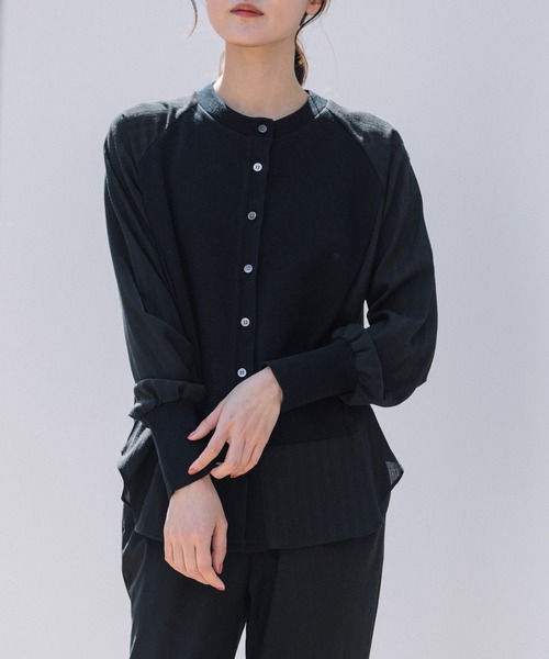 Munich(ミューニック)の「リネンコットンニット×布帛ドッキングシャツ(シャツ/ブラウス・レディース・ブルー/ブラック/ホワイト・FREE)」の18枚目の写真