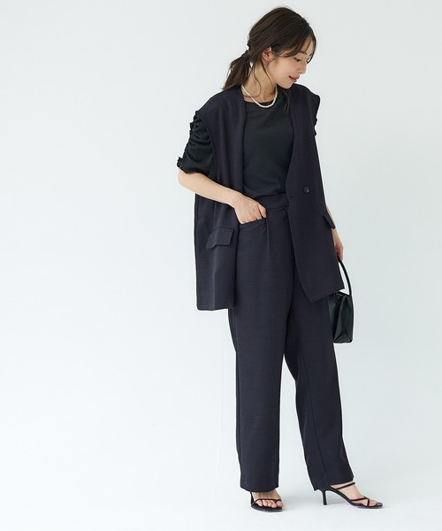 coca（coca）（コカ）の「セットアップ対応麻調ストレートパンツ（その他パンツ・レディース・ブラック/ライトベージュ・M/L）」の6枚目の写真