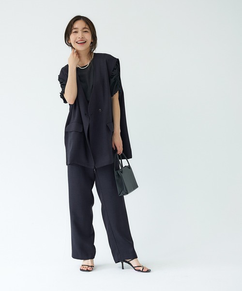 coca（coca）（コカ）の「セットアップ対応麻調ストレートパンツ（その他パンツ・レディース・ブラック/ライトベージュ・M/L）」の7枚目の写真