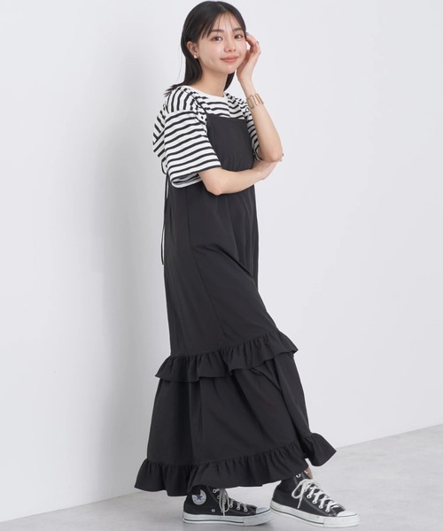 earth music&ecology(アースミュージックアンドエコロジー)の「ティアードキャミワンピース(ワンピース・レディース・ベージュ/ブラック・FREE)」の2枚目の写真