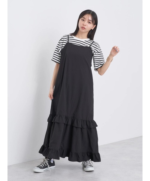 earth music&ecology(アースミュージックアンドエコロジー)の「ティアードキャミワンピース(ワンピース・レディース・ベージュ/ブラック・FREE)」の3枚目の写真