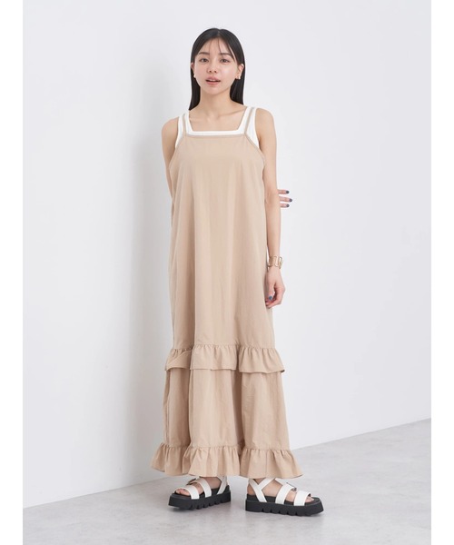 earth music&ecology(アースミュージックアンドエコロジー)の「ティアードキャミワンピース(ワンピース・レディース・ベージュ/ブラック・FREE)」の9枚目の写真