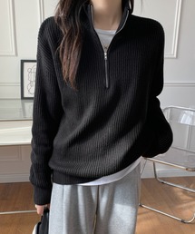 ハーフジップハイネックニットプルオーバー