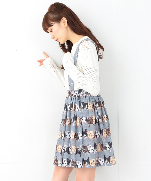 mmts（マミタス）の「mmts / 猫ボーダー サス付 スカート（スカート・レディース・グレー・ONE SIZE）」の3枚目の写真