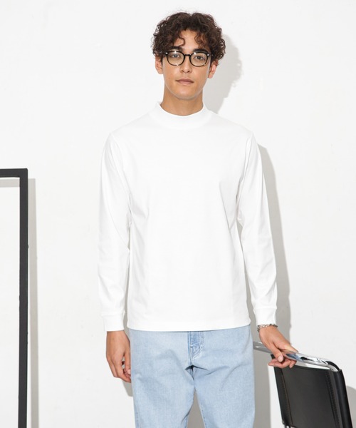 NANO universe(ナノユニバース)の「アンチスメルモックネックTシャツ 長袖(Tシャツ/カットソー・メンズ・ブルーグリーン/ホワイト/モカ/スミクロ・S/M/L/XL)」の5枚目の写真