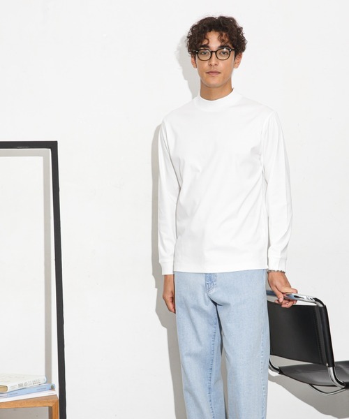 NANO universe(ナノユニバース)の「アンチスメルモックネックTシャツ 長袖(Tシャツ/カットソー・メンズ・ブルーグリーン/ホワイト/モカ/スミクロ・S/M/L/XL)」の8枚目の写真