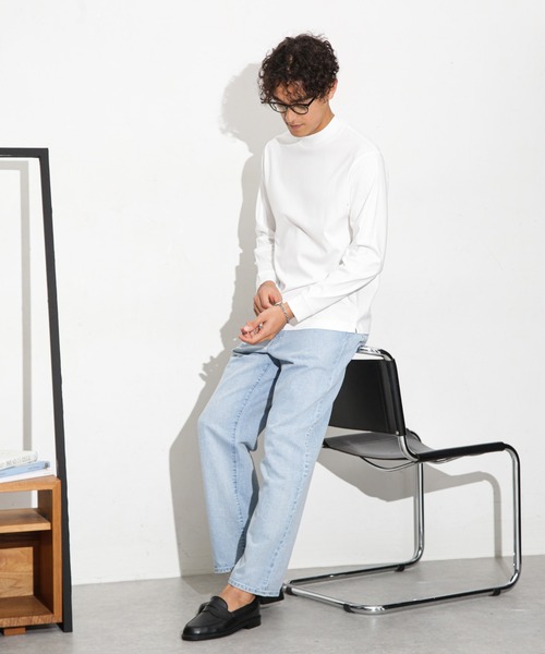 NANO universe(ナノユニバース)の「アンチスメルモックネックTシャツ 長袖(Tシャツ/カットソー・メンズ・ブルーグリーン/ホワイト/モカ/スミクロ・S/M/L/XL)」の9枚目の写真