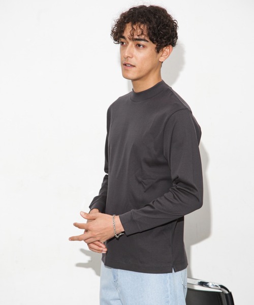 NANO universe(ナノユニバース)の「アンチスメルモックネックTシャツ 長袖(Tシャツ/カットソー・メンズ・ブルーグリーン/ホワイト/モカ/スミクロ・S/M/L/XL)」の13枚目の写真