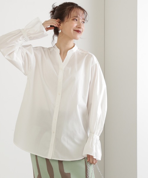 N.(N. Natural Beauty Basic)(エヌエヌナチュラルビューティーベーシック)の「◆フレアカフスチュニックブラウス(シャツ/ブラウス・レディース・オフホワイト/ブルー/ストライプ・MEDIUM)」の1枚目の写真