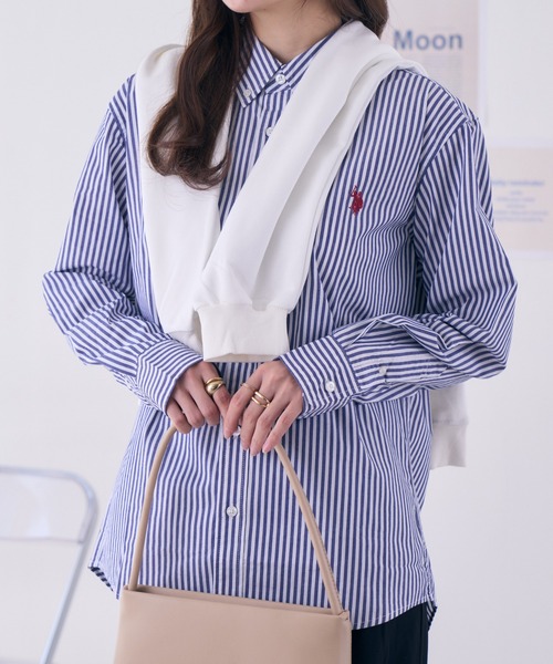 U.S. POLO ASSN.(ユーエスポロアッスン)の「Ada. / U.S. POLO ASSN. オックスBDシャツ PLM33700(シャツ/ブラウス・レディース・オフホワイト/ネイビー/ライラック/ネイビー×ホワイト・L/M)」の9枚目の写真