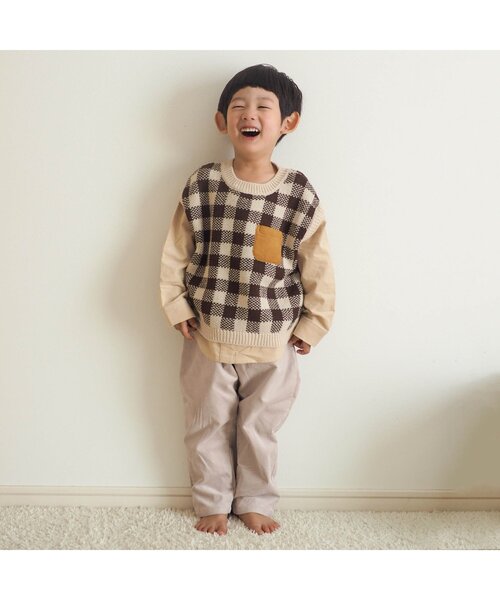 apres les cours(アプレレクール)の「ニットベスト付きTシャツ(Tシャツ/カットソー・キッズ・グリーン/チェック・130/110/120/90/100/80)」の18枚目の写真