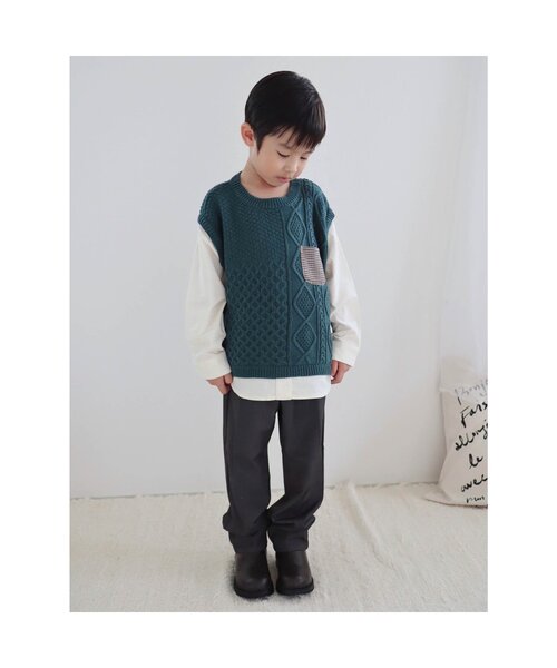 apres les cours(アプレレクール)の「ニットベスト付きTシャツ(Tシャツ/カットソー・キッズ・グリーン/チェック・130/110/120/90/100/80)」の17枚目の写真