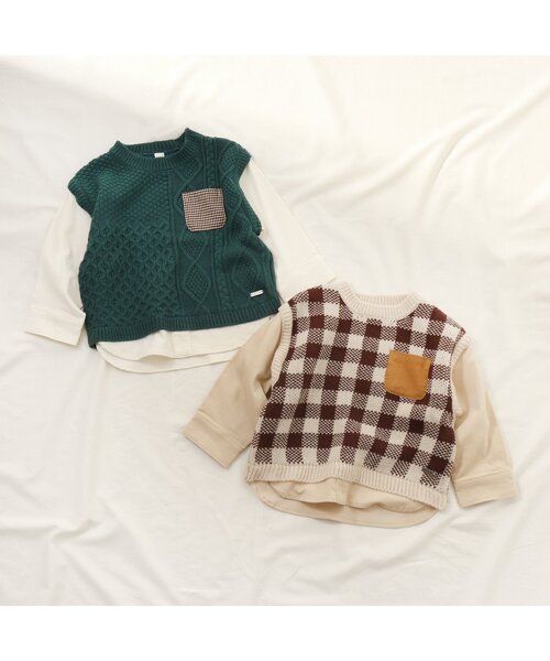 apres les cours(アプレレクール)の「ニットベスト付きTシャツ(Tシャツ/カットソー・キッズ・グリーン/チェック・130/110/120/90/100/80)」の15枚目の写真