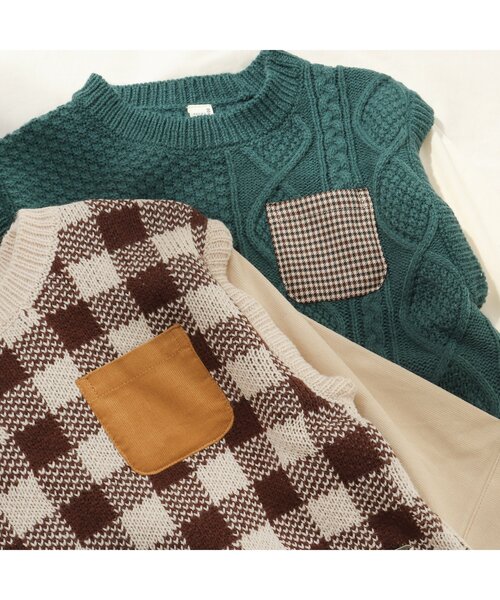 apres les cours(アプレレクール)の「ニットベスト付きTシャツ(Tシャツ/カットソー・キッズ・グリーン/チェック・130/110/120/90/100/80)」の14枚目の写真