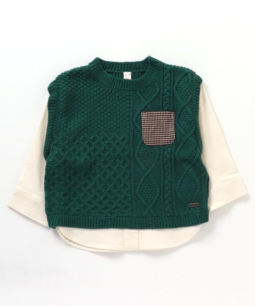 apres les cours(アプレレクール)の「ニットベスト付きTシャツ(Tシャツ/カットソー・キッズ・グリーン/チェック・130/110/120/90/100/80)」の12枚目の写真