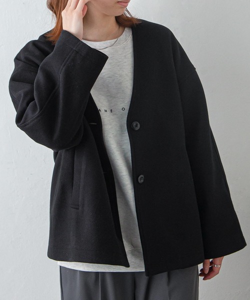 Chillfar（チルファー）の「ノーカラーショートジャケットコート（ノーカラージャケット・レディース・カーキ/ブラック/グレー/アイボリー・FREE）」の17枚目の写真