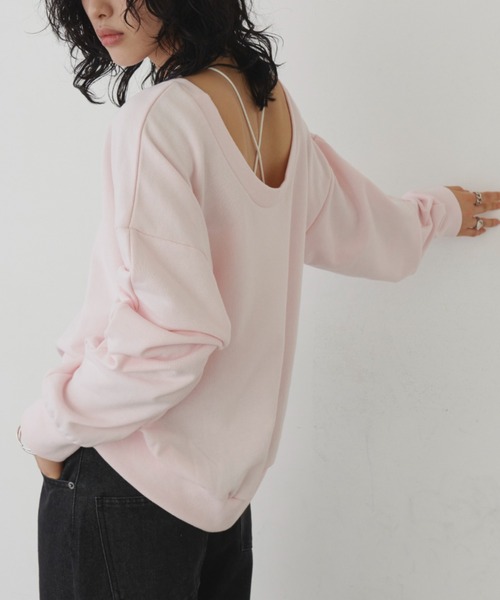 Aunt Marie's（アントマリーズ）の「オーバーサイズバックオープンスウェット（スウェット・レディース・ピンク/チャコールグレー/ナチュラル・FREE）」の5枚目の写真