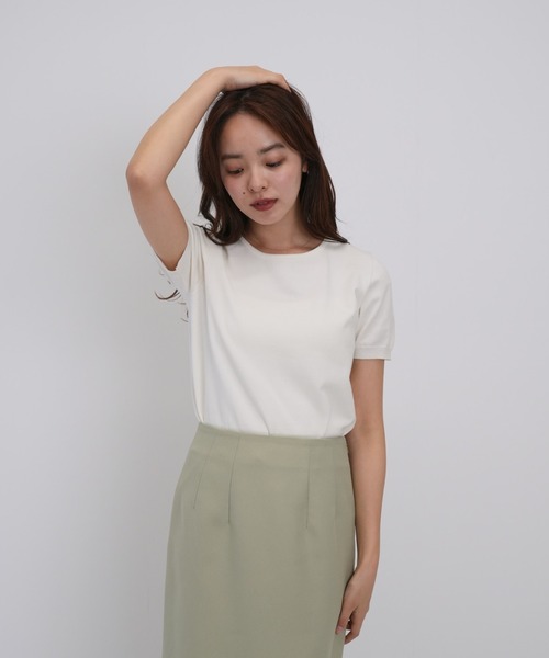 Cla STEllaR(クラステラ)の「サマーニット Tシャツ ロゴ ワンポイント(Tシャツ/カットソー・レディース・グレー/ホワイト/ブラック・FREE)」の2枚目の写真