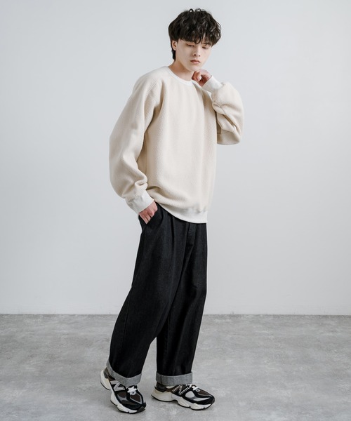 Audience（オーディエンス）の「Upscape Audience アップスケープオーディエンス 日本製 国産 ポーラテックボアフリーストレーナー AUD6480（スウェット・メンズ・ブラック/ホワイト・M/XL/L）」の5枚目の写真