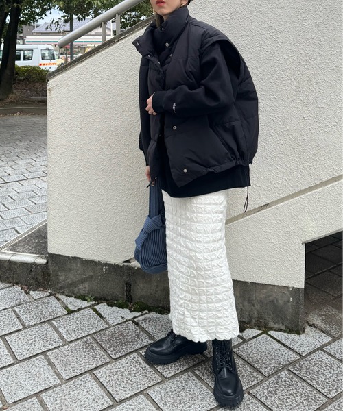 y/m by misato（イムバイミサト）の「膨れジャガードニットスカート（スカート・レディース・ブラック/アイボリー/杢グレー・36）」の4枚目の写真