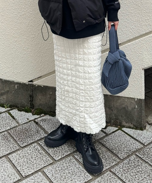 y/m by misato（イムバイミサト）の「膨れジャガードニットスカート（スカート・レディース・ブラック/アイボリー/杢グレー・36）」の7枚目の写真