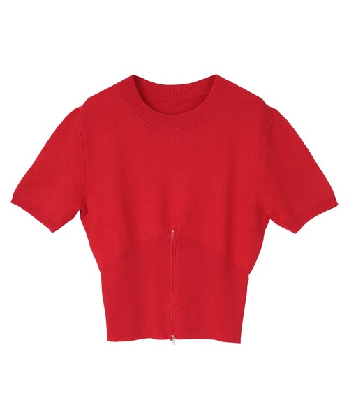 miette（ミエット）の「裾ジップ半袖トップス（Tシャツ/カットソー・レディース・オフホワイト/グレー/レッド・FREE）」の3枚目の写真