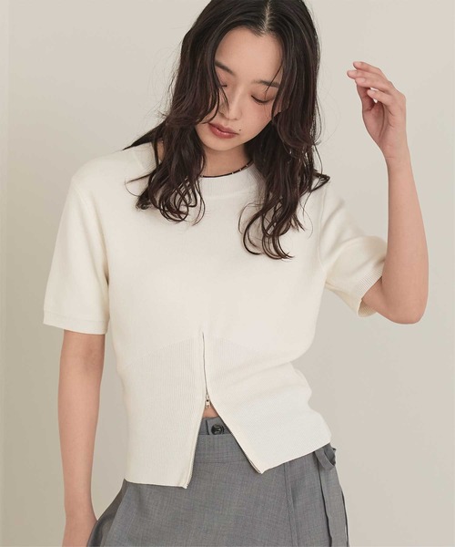 miette（ミエット）の「裾ジップ半袖トップス（Tシャツ/カットソー・レディース・オフホワイト/グレー/レッド・FREE）」の2枚目の写真
