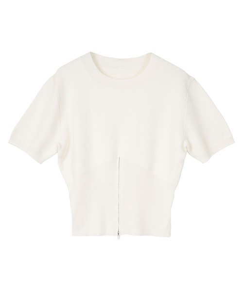 miette（ミエット）の「裾ジップ半袖トップス（Tシャツ/カットソー・レディース・オフホワイト/グレー/レッド・FREE）」の4枚目の写真