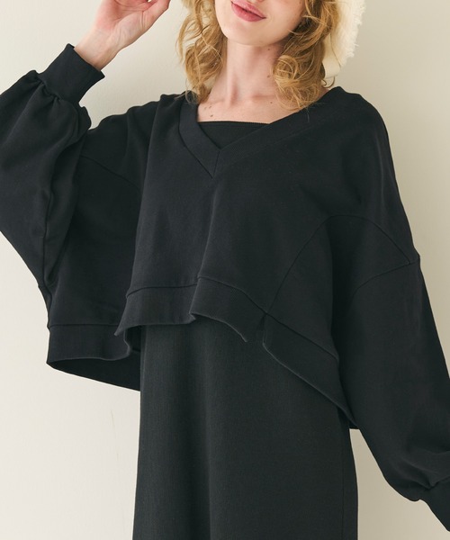 coca(coca)(コカ)の「【WEB限定セール】Vネッククロップド丈コットンスウェット(スウェット・レディース・ブラック/ベージュ・L/M)」の1枚目の写真