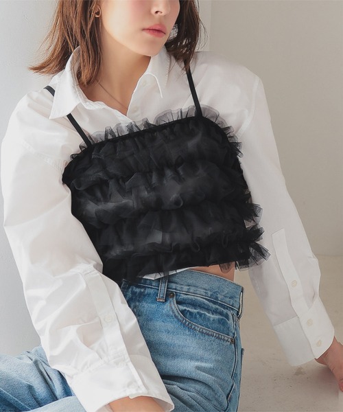 KOBE LETTUCE（コウベレタス）の「ティアードフリルチュールビスチェキャミソール（キャミソール・レディース・グレー/モカ/ホワイト系/ブラック・M）」の10枚目の写真