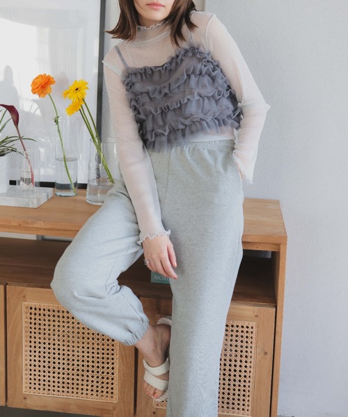 KOBE LETTUCE（コウベレタス）の「ティアードフリルチュールビスチェキャミソール（キャミソール・レディース・グレー/モカ/ホワイト系/ブラック・M）」の6枚目の写真