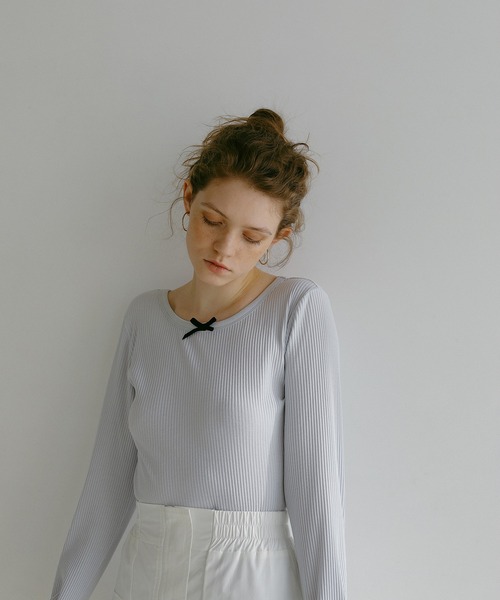 EFOLE（エフォル）の「プチリボン リブ ロンT（Tシャツ/カットソー・レディース・ブルー/ピンク/ホワイト・FREE）」の14枚目の写真