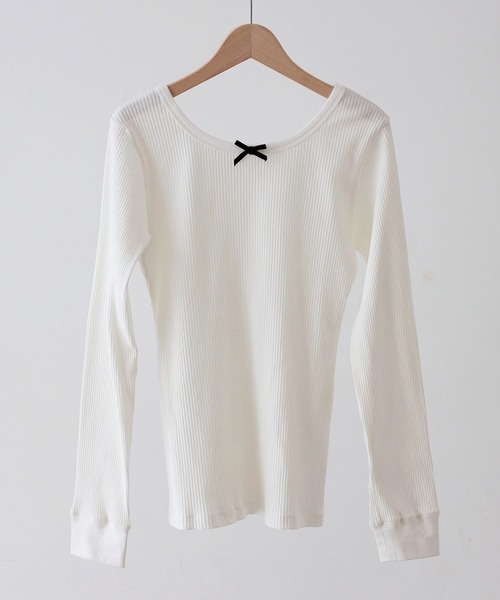 EFOLE（エフォル）の「プチリボン リブ ロンT（Tシャツ/カットソー・レディース・ブルー/ピンク/ホワイト・FREE）」の8枚目の写真