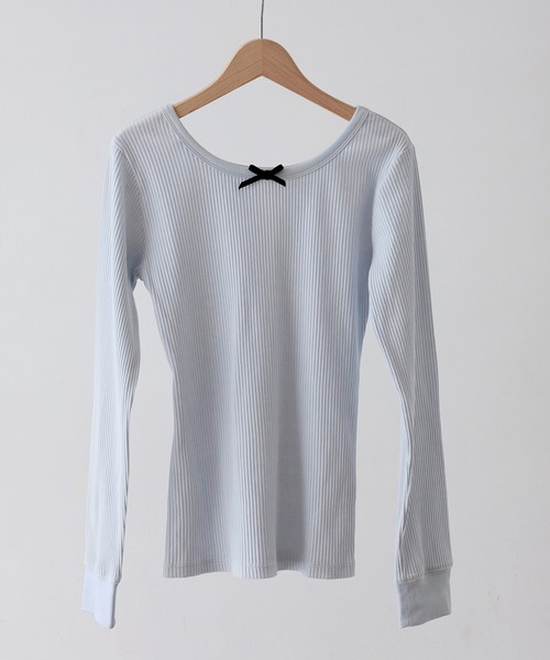 EFOLE（エフォル）の「プチリボン リブ ロンT（Tシャツ/カットソー・レディース・ブルー/ピンク/ホワイト・FREE）」の9枚目の写真