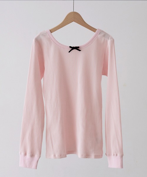 EFOLE（エフォル）の「プチリボン リブ ロンT（Tシャツ/カットソー・レディース・ブルー/ピンク/ホワイト・FREE）」の10枚目の写真