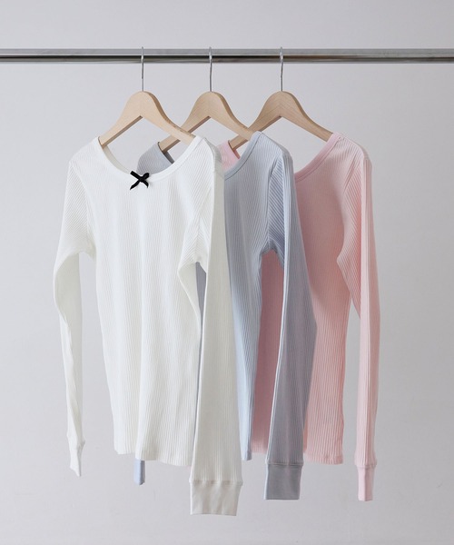 EFOLE（エフォル）の「プチリボン リブ ロンT（Tシャツ/カットソー・レディース・ブルー/ピンク/ホワイト・FREE）」の7枚目の写真