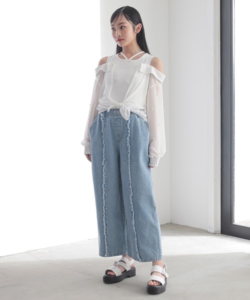 BISKEE（ビスキー）の「フリンジデニム ワイドパンツ(140cm