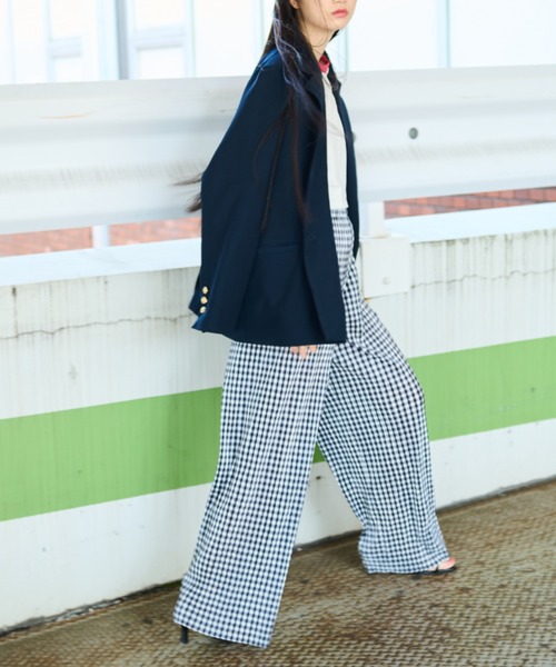 MERLOT（メルロー）の「ギンガムチェックプリーツパンツ（その他パンツ・レディース・イエロー/グリーン/ブラック/ブルー・FREE）」の9枚目の写真