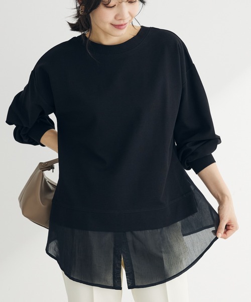 Green　Parks（グリーンパークス）の「前後2wayシアードッキングチュニック（チュニック・レディース・ライトベージュ/ブラック/サックスブルー/オフホワイト・FREE）」の2枚目の写真