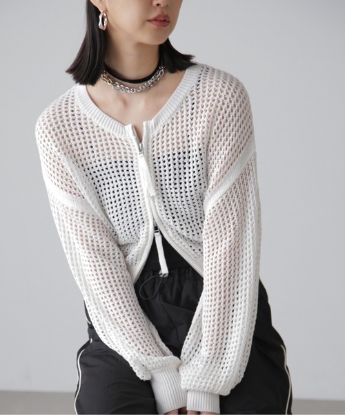 FREE'S MART（フリーズマート）の「◇フロントジップラメメッシュカーディガン（カーディガン/ボレロ・レディース・イエロー/ブラック/ブルー/ホワイト・FREE）」の10枚目の写真