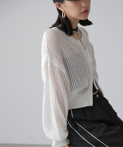 FREE'S MART（フリーズマート）の「◇フロントジップラメメッシュカーディガン（カーディガン/ボレロ・レディース・イエロー/ブラック/ブルー/ホワイト・FREE）」の11枚目の写真