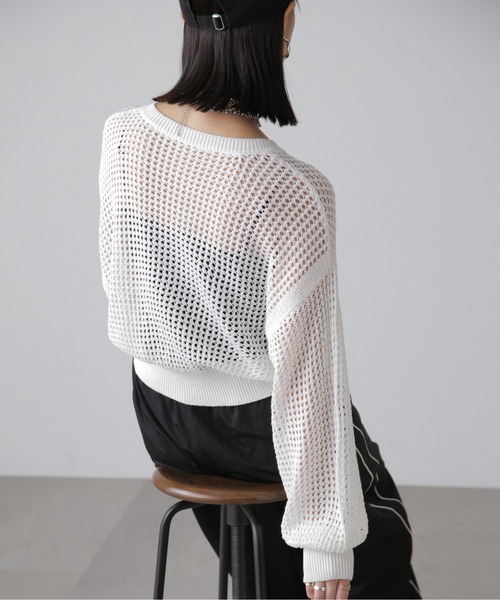 FREE'S MART（フリーズマート）の「◇フロントジップラメメッシュカーディガン（カーディガン/ボレロ・レディース・イエロー/ブラック/ブルー/ホワイト・FREE）」の12枚目の写真