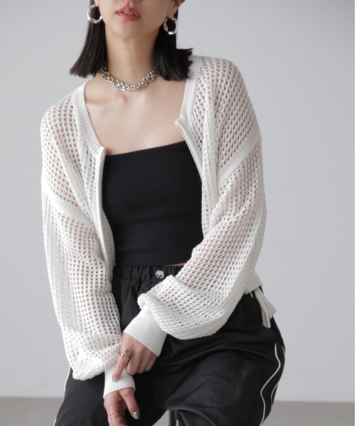 FREE'S MART（フリーズマート）の「◇フロントジップラメメッシュカーディガン（カーディガン/ボレロ・レディース・イエロー/ブラック/ブルー/ホワイト・FREE）」の6枚目の写真