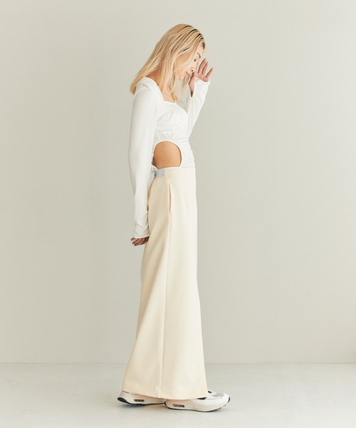 THINGS THAT MATTER(シングス ザット マター)の「SCUBA JERSEY NARROW MAXI SKIRT / スキューバジャージナローマキシスカート(スカート・レディース・アイボリー/ブラック/ライム・1/2)」の7枚目の写真