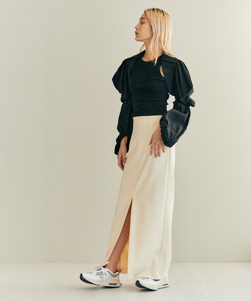 THINGS THAT MATTER(シングス ザット マター)の「SCUBA JERSEY NARROW MAXI SKIRT / スキューバジャージナローマキシスカート(スカート・レディース・アイボリー/ブラック/ライム・1/2)」の11枚目の写真